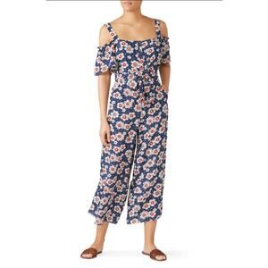 M.i.h. Jeans Womens 100% Silk Floral Blue/Red Short Sleeve Crop Jumpsuit Small